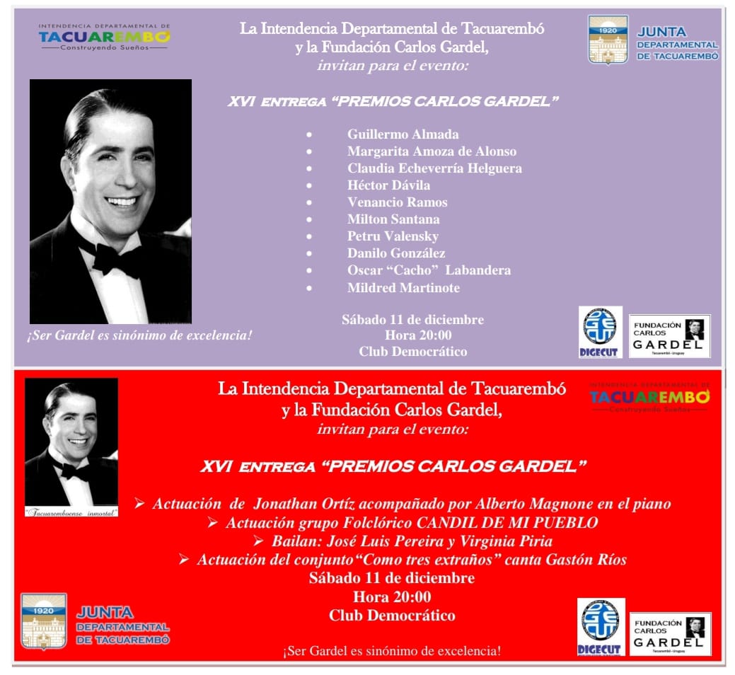 Invitación y Programa Entrega de Premios Gardel 2022
