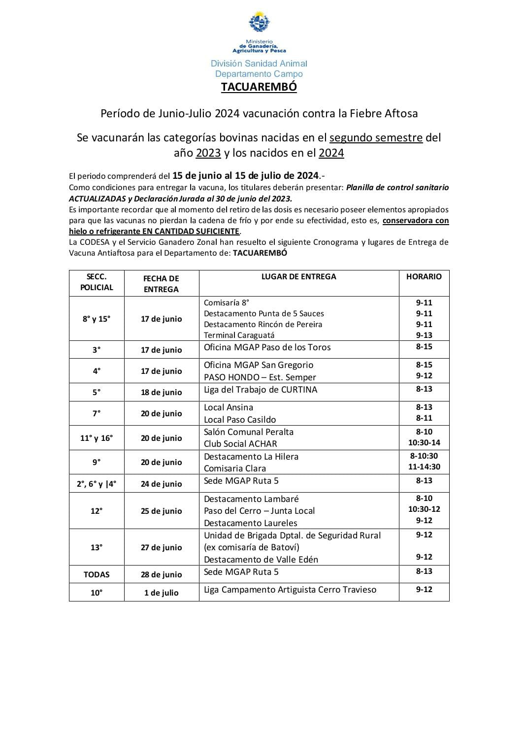 CALENDARIO VACUNACION ANTI AFTOSA