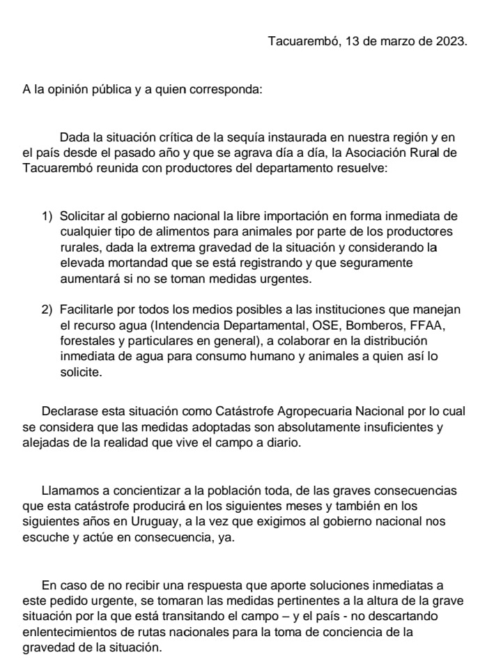 sequia productores a la opinion publica